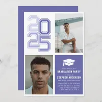 Modern Varsity Purple | Photo Graduation Party Invitation