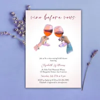 Modern Vino Before Vows Blush Pink Bridal Shower Invitation