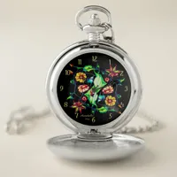 Exotic Art Deco Watercolor Flowers Pocket Watch