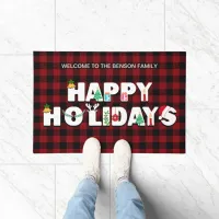 Happy Holidays Christmas Buffalo Check Plaids Red Doormat