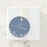 Elegant Dusty Blue Wedding Classy Round Favor Tags