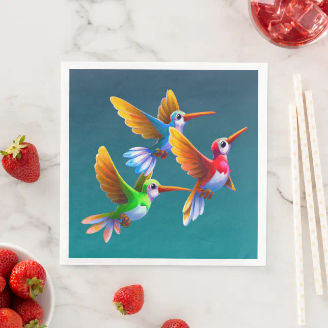 Colorful Hummingbirds in Flight Paper Dinner Napkins