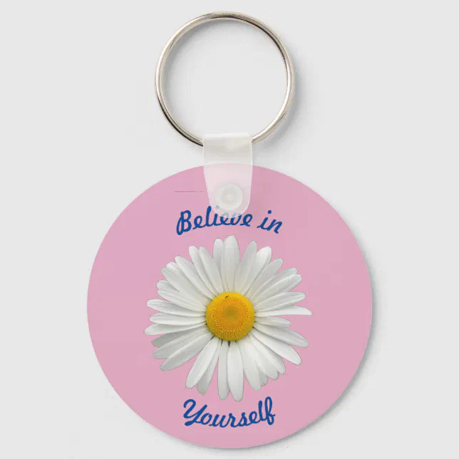 Believe in Yourself - Cheerful White Daisy Keychain