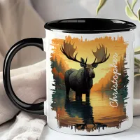 Moose in Autumn Lake Reflection  Mug