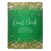 Gold Glitter Green Ombre 40th Birthday Guest Notebook