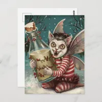 Christmas Vampire Kitty With Milk Bottle  Postcard