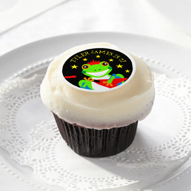 Rockin' Birthday Tree Frog with Red Guitar Edible Frosting Rounds