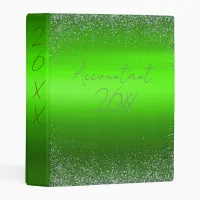 Green Brushed Metal Glitter Monogram Simple | Mini Binder