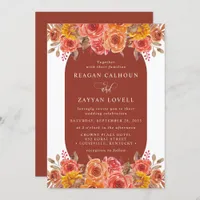 Fall Floral Terracotta Watercolor Wedding Invitation