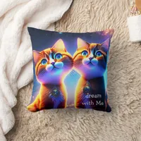 Cute cat couple under the starry sky -  throw pillow