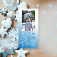 Blue and White Christmas Tree Happy Holidays Photo Holiday Card