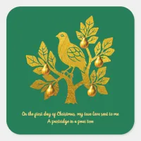 Partridge In A Pear Tree Emerald Green Christmas Square Sticker