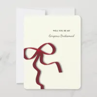 Elegant Minimalist Red Bow Bridesmaid Proposal Invitation