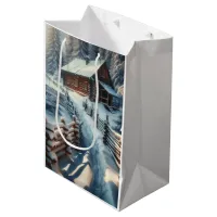 Winter Log Cabin on a Snowy Day Christmas Medium Gift Bag