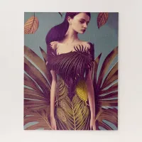 Lady dressed in Monstera Deliciosa Leaves Jigsaw Puzzle