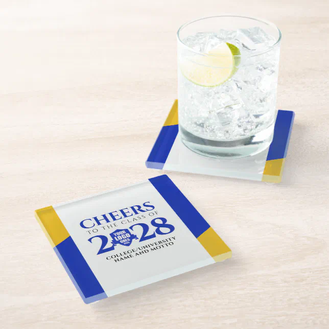 Blue Gold School College University Graduation Glass Coaster