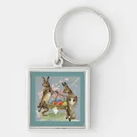 Vintage Easter Rabbits Carry Eggs in Basket, ZSSG Keychain