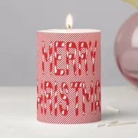 Merry Christmas Candy Cane Red & White Stripes Pillar Candle