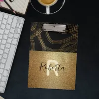 Artistic Black And Bronze Glitter Modern Glam Clipboard