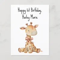 First Birthday Stuffed Toy Giraffe Personalized Postcard