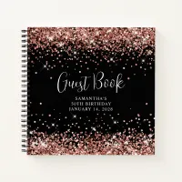 Rose Gold Glitter Black 50th Birthday Guest Notebook