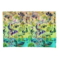 Handpainted Elegant Feminine Eyes Colorful Leaves  Pillowcase