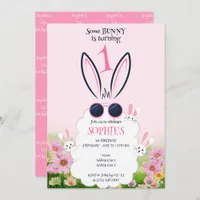 Pink Bunny Flower Garden Spring Summer Birthday Invitation