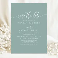 Dusty Teal Elegant Calligraphy Save The Date