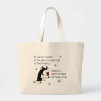 Room for More Wine Funny Quote with Cat Large Tote Bag