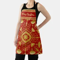 Scrolls & Snowflakes Red & Gold Christmas Apron