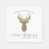 Boho Merry Christmas Reindeer Typography Napkins