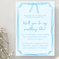 Elegant Something Blue Crew Bridal Party Proposal  Card