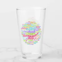 Colorful Word Art Cheers in Many Languages Glass