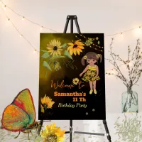 Sunflower Watercolor Girl Black Birthday Foam Board