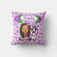 Cute Purple Fairy and Flowers Candy Sprinkles Throw Pillow