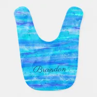 Aqua Blue Personalized Boy's Baby   Baby Bib