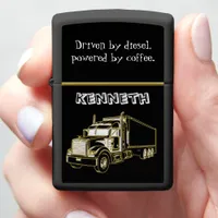 Detailed Gold Semi-Truck Drawing Zippo Lighter