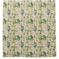 Beautiful Floral Textile Blue Rose and White Lilli Shower Curtain