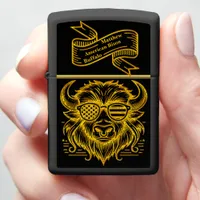 Gold Bison in Sunglasses Illustration Zippo Lighter