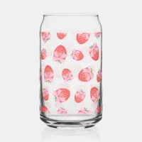 Cute Strawberry Coquette Pink Bow Pattern Can Glass