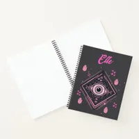 Hamsa Hand with Evil Eye and Hearts Pink on gray Notebook