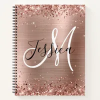 Glittery Rose Gold Foil Black and White Monogram Notebook