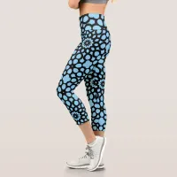 Sky Blue and Black Snowflake pattern Capri Leggings