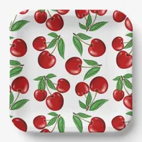 Red Cherries Retro Style Graphic Print Paper Plates