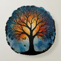 Cute Tree of Life Watercolour Round Pillow