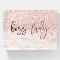 Boss Lady Rose Gold Marble Blush Pink Glitter Paperweight