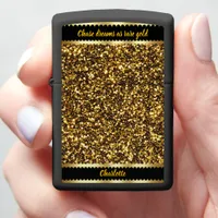 Golden glitter sparkling brightly zippo lighter