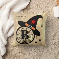 Monogram B Halloween Sky Witch Spiders Name Throw Pillow
