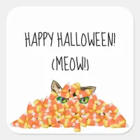 Cat in the Candy Corn Funny Halloween Square Stick Square Sticker