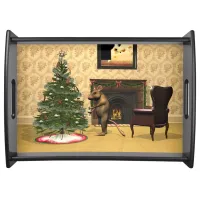 Cute Mouse Decorating a Christmas Tree Serving Tray